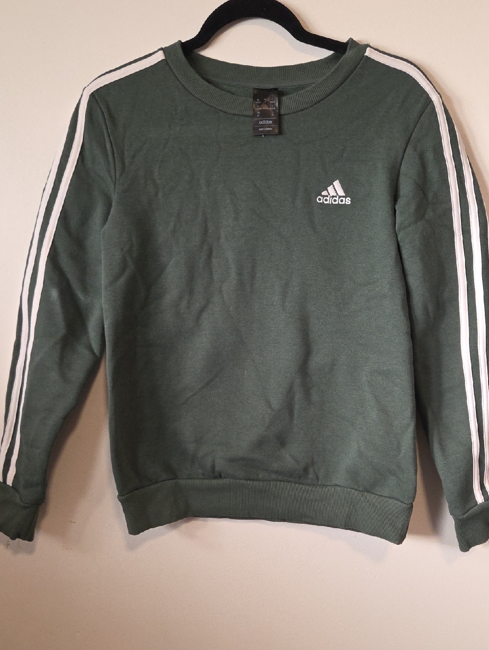 adidas Men's Forest Green Crewneck Sweatshirt with White Stripes